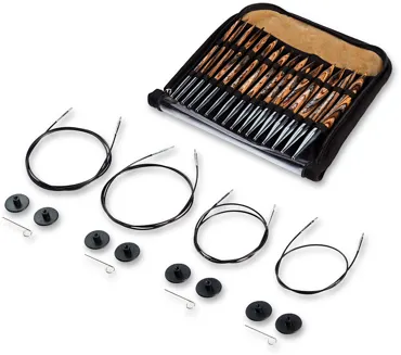 Rundstricknadel-Set Holz, farbig / Nr. 4-10, 4 Seile