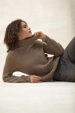 Pullover mit Rollkragen Top Down aus LACE