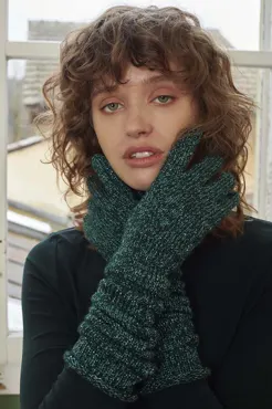 Lange Fingerhandschuhe aus MERINO 400 LACE und LAMÉ